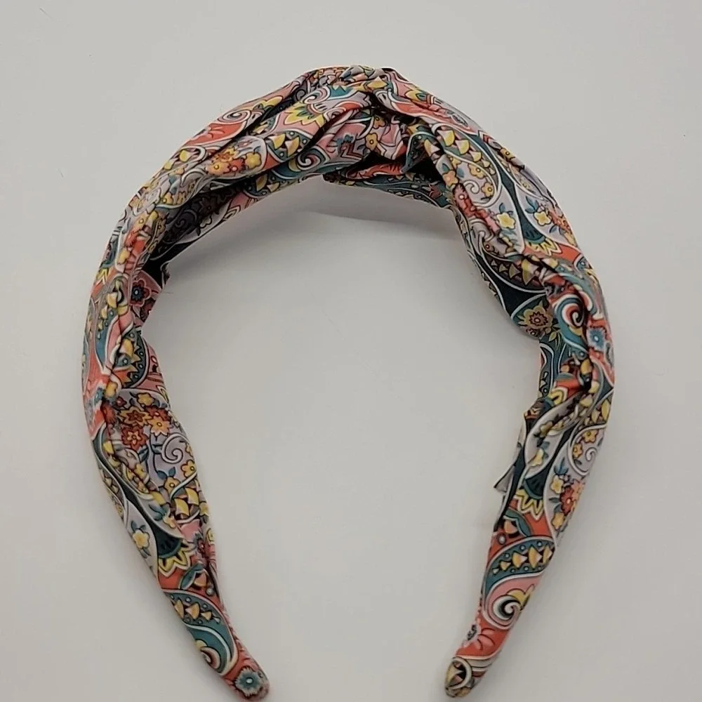 J. CREW Liberty Fabric Knot‎  Headband Paisley Floral Blue Coral Yellow Cotton
